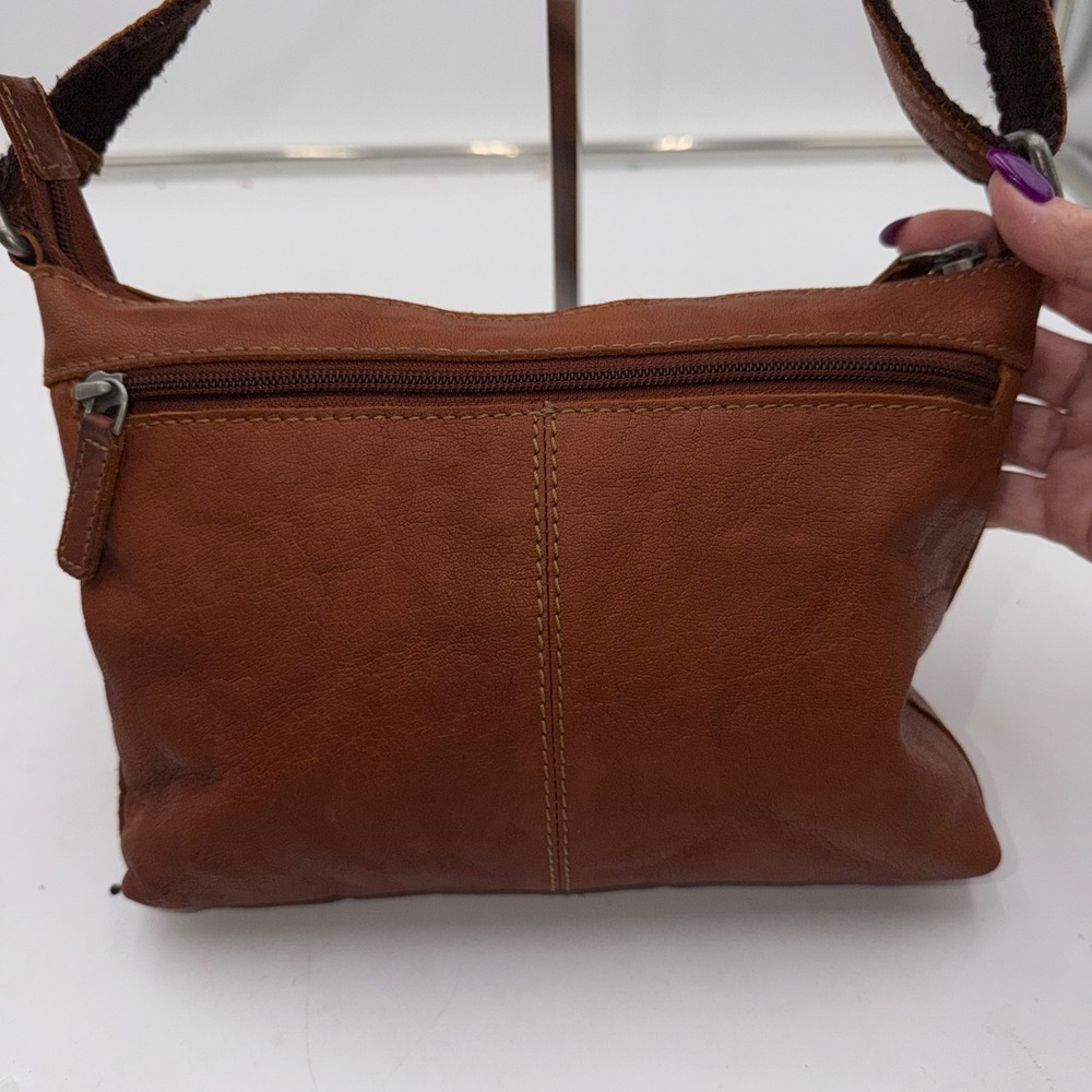 Jack Georges Vintage Cognac Leather Embossed Floral Paisley Crossbody Bag Brown - Picture 4 of 13